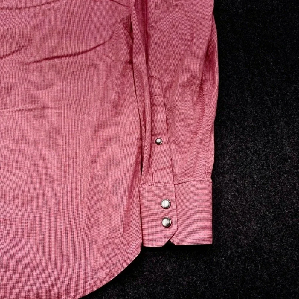 Banana Republic Western Shirt Mens Large Red Slim Fit Micro Check Snap Button